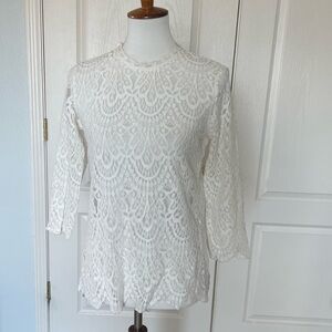Zara Lace Scallop 3/4 Sleeve Top